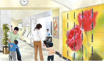 Lockers adorned with a tulip pattern